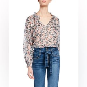 Veronica Beard Antonette 100% Silk Cinched Sleeve Floral Blouse